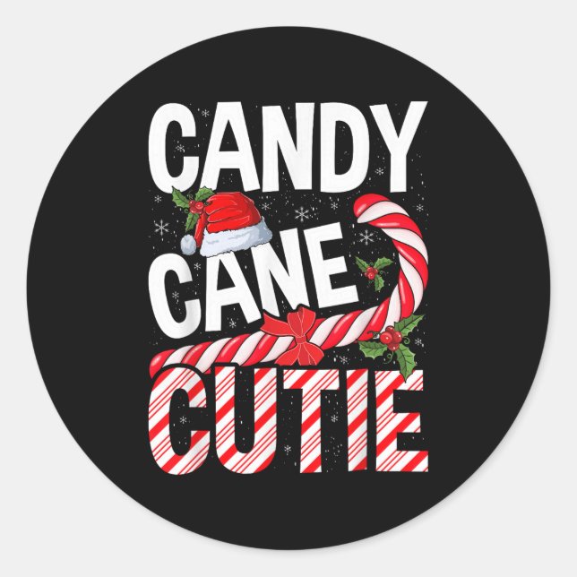 Pegatina Redonda Navidades de Candy Cane Cutie Noches Mujeres Chica (Anverso)