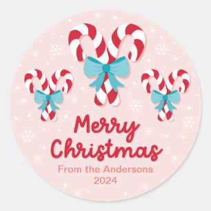 Pegatina Redonda Navidades de Candy Canes y Bows dulces