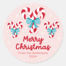 Pegatina Redonda Navidades de Candy Canes y Bows dulces