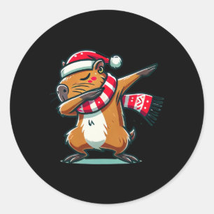 Pegatina Redonda Navidades de Capibara Dabbing Graciosos Santa Xmas
