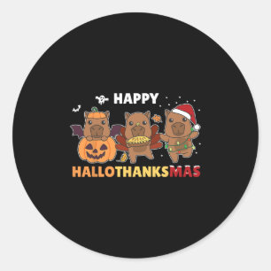 Pegatina Redonda navidades de capibara disfraces de halloween hallo