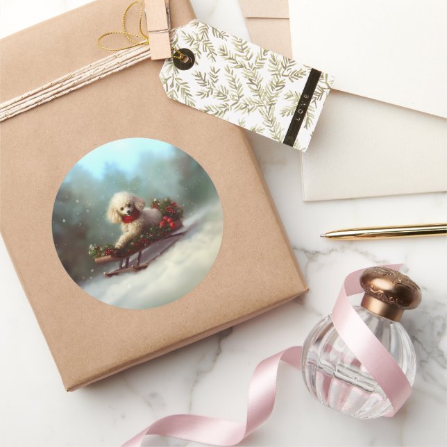 Pegatina Redonda Navidades de carne de perro en invierno (Regalar)