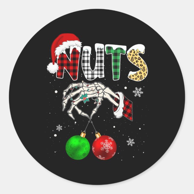 Pegatina Redonda Navidades de castañas mastican nueces navideñas pa (Anverso)