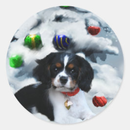 Pegatina Redonda Navidades de Cavalier King Charles Spaniel