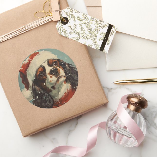 Pegatina Redonda Navidades de Cavalier King Charles Spaniel (Regalar)