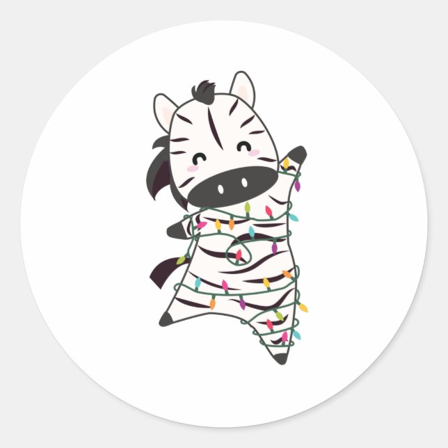 Pegatina Redonda Navidades de cebra Zebras Animales de Invierno (Anverso)