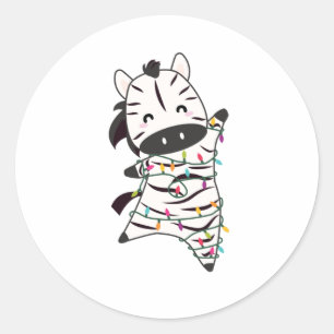 Pegatina Redonda Navidades de cebra Zebras Animales de Invierno