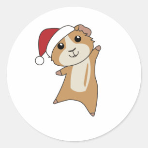 Pegatina Redonda Navidades de cerdos de Guinea Animales de Invierno
