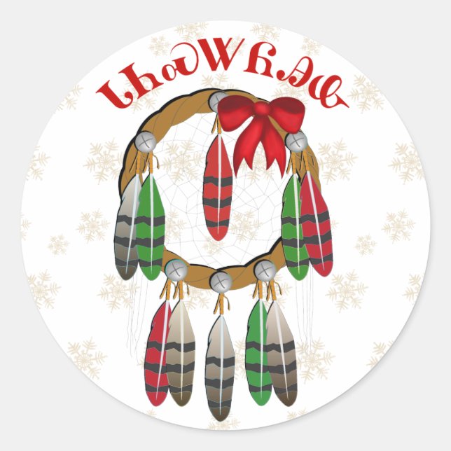Pegatina Redonda Navidades de Cherokee Dream Catcher (Anverso)