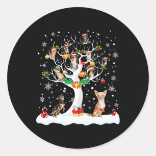 Pegatina Redonda Navidades de Chihuahua  de Navidad Perro de árbol 
