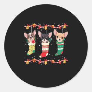 Pegatina Redonda Navidades de Chihuahua encienden graciosa perrera 