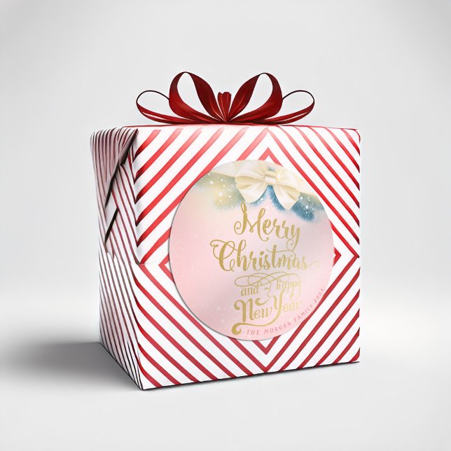 Pegatina Redonda Navidades de Cinta de Oro Rosa Feliz Año Nuevo (Subido por el creador)