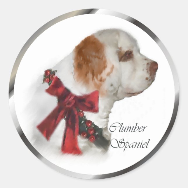 Pegatina Redonda Navidades de Clumber Spaniel Regalos (Anverso)