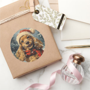 Pegatina Redonda Navidades de Cocker Spaniel