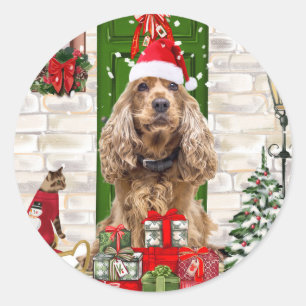 Pegatina Redonda Navidades de Cocker Spaniel Dog
