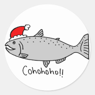 Pegatina Redonda Navidades de Cohoho Salmon Doodle