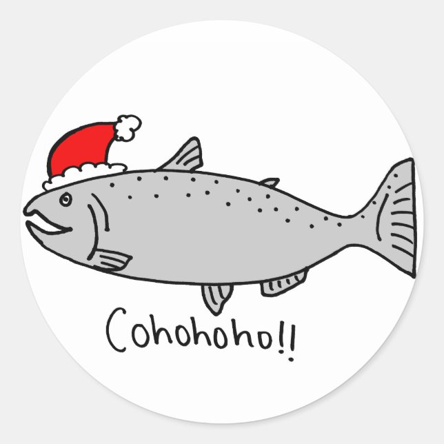 Pegatina Redonda Navidades de Cohoho Salmon Doodle (Anverso)