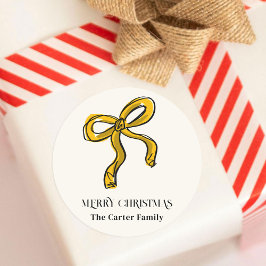Pegatina Redonda Navidades de color amarillo dorado doblan esbozo