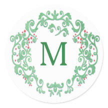 Navidades de color de agua monogramo Wreath