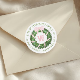 Pegatina Redonda Navidades de color de agua rosado de abalorio rosa