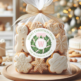 Pegatina Redonda Navidades de color de agua rosado de abalorio rosa