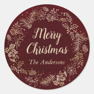 Pegatina Redonda Navidades de color rojo y oro en vacaciones de gue