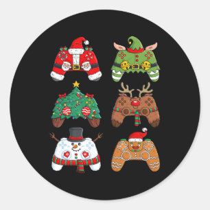 Pegatina Redonda Navidades de control de juegos de Santa Elf se bur