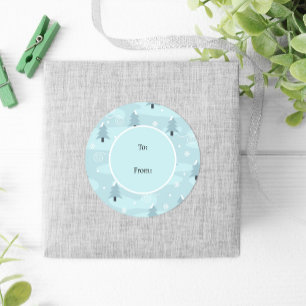 Pegatina Redonda Navidades de copos de nieve de árboles azules de l