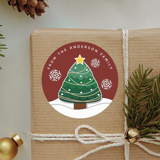 Pegatina Redonda Navidades de copos de nieve sencillos rojos en inv (Subido por el creador)