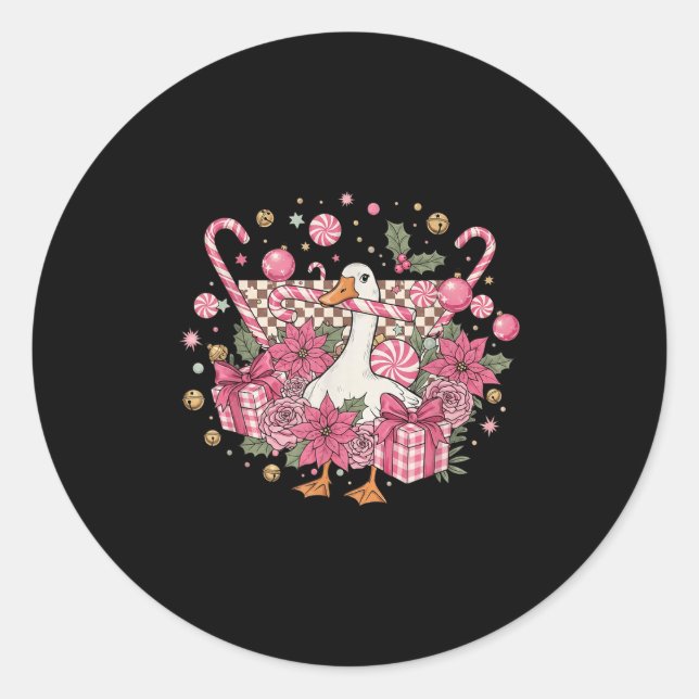 Pegatina Redonda Navidades De Coquette Nk Retro Cute Goose Cheose F (Anverso)