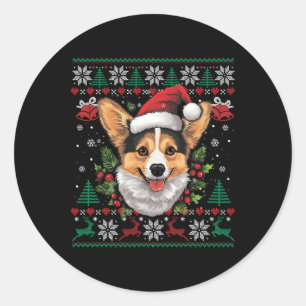 Pegatina Redonda Navidades de Corgi Santa Ugly Sweater Dog Lover Xm
