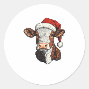 Pegatina Redonda Navidades de Cow Santa Hat