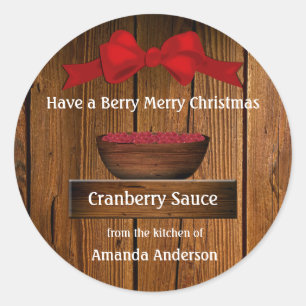 Pegatina Redonda Navidades de Cranberry Rustic Wood