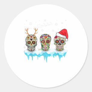 Pegatina Redonda Navidades de cráneo Funny Skulls Usa Santa Santa
