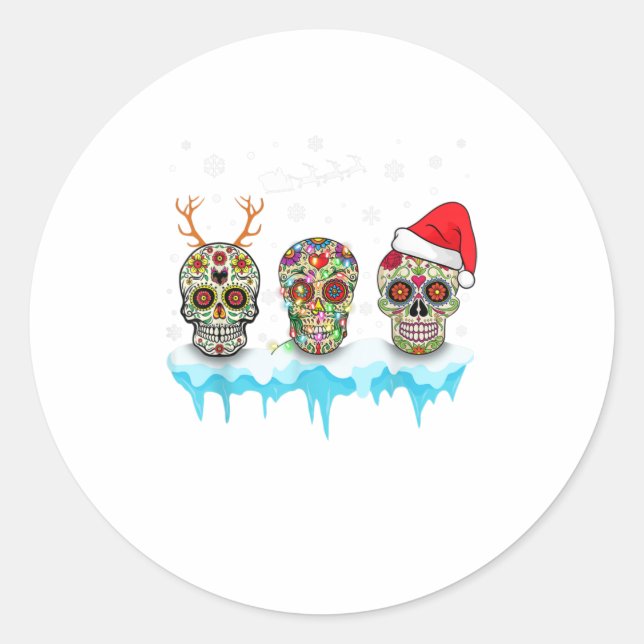 Pegatina Redonda Navidades de cráneo Funny Skulls Usa Santa Santa (Anverso)