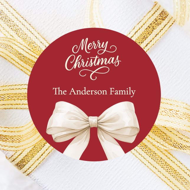 Pegatina Redonda Navidades de crema de arco rojo (Subido por el creador)