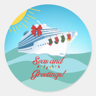 Pegatina Redonda Navidades de crucero Mares y Saludos