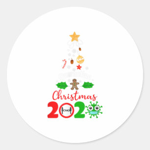 Pegatina Redonda Navidades de cuarentena 2020, diseño divertido