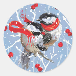 Pegatina Redonda Navidades de Cuddling Chickadees
