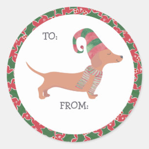 Pegatina Redonda Navidades de Cute Dachshund