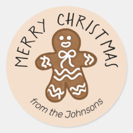 Pegatina Redonda Navidades de Cute Gingerbread Man