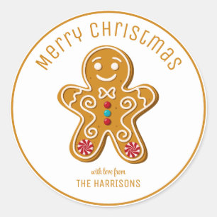 Pegatina Redonda Navidades de Cute Gingerbread Man Cookies