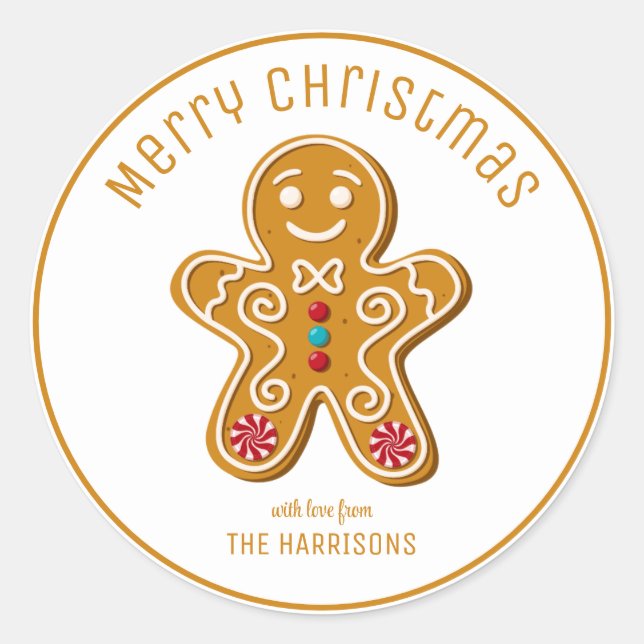 Pegatina Redonda Navidades de Cute Gingerbread Man Cookies (Anverso)