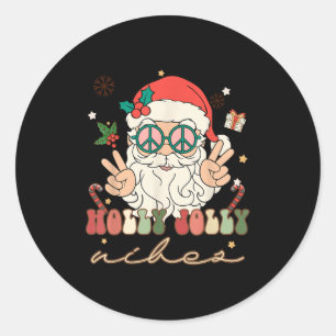 Pegatina Redonda Navidades de Cute Holly Jolly Vibes Hippie Santa W