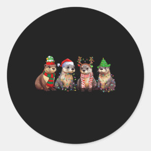 Pegatina Redonda Navidades de Cute Otter Pajama Diversión Xmas Luce
