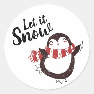 Pegatina Redonda Navidades de Cute Pingüino Let it Snow