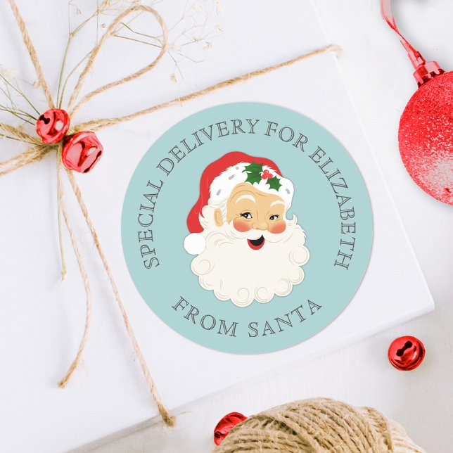 Pegatina Redonda Navidades de Cute Vintage Santa Claus (A cute vintage Santa Claus sticker, great for your kids Christmas packages)