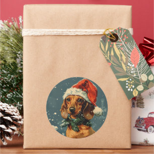 Pegatina Redonda Navidades de Dachshund