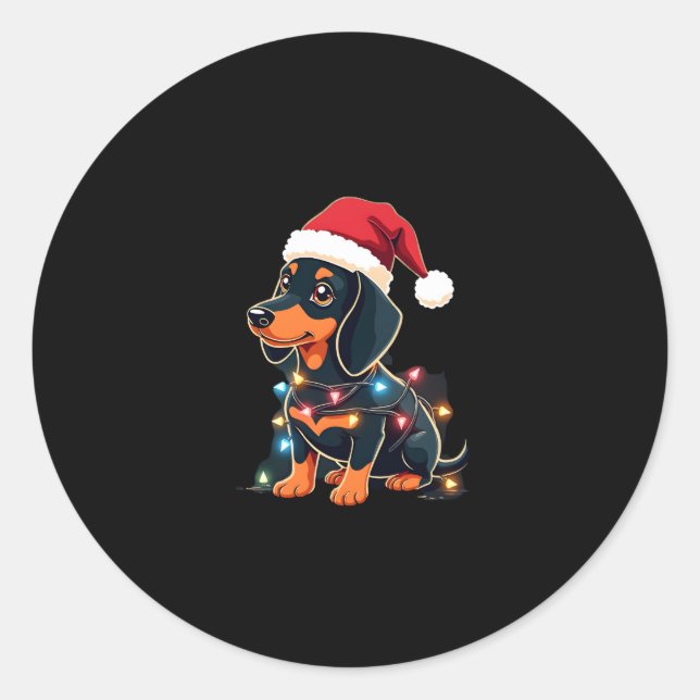 Pegatina Redonda Navidades de Dachshund alumbran a Santa Hat Xmas (Anverso)