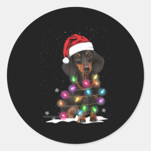 Pegatina Redonda Navidades De Dachshund Iluminan Con Nieve